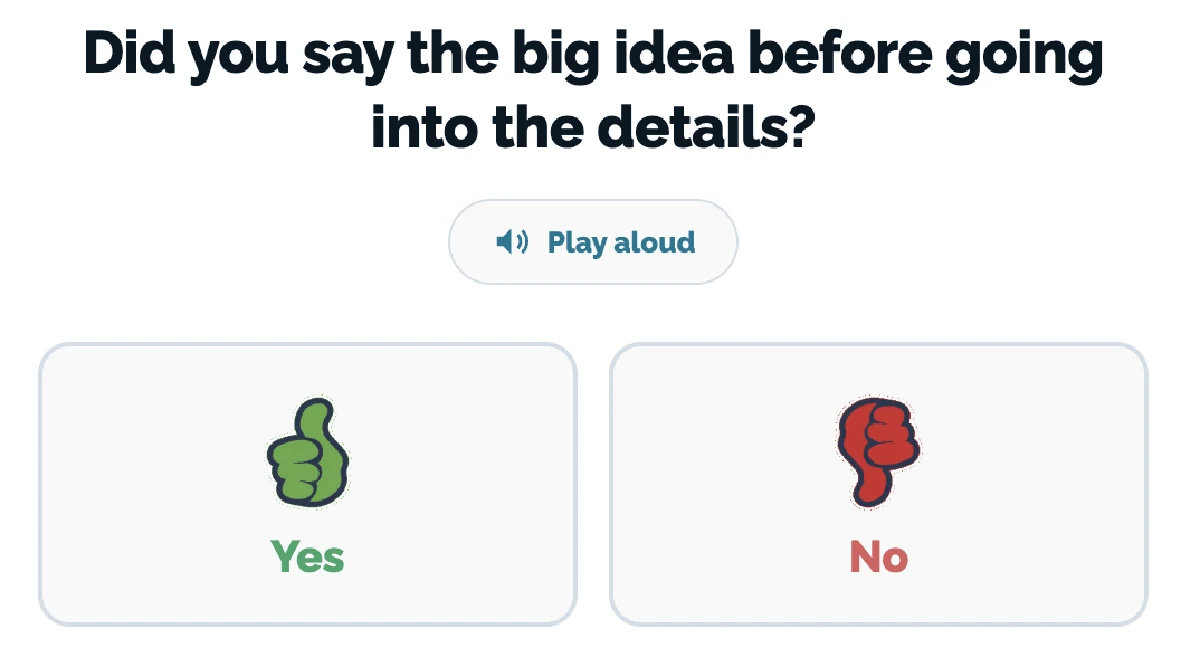 A Pulse Check question with Play aloud and Yes or No answers